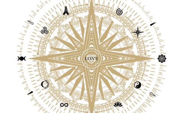 A gold compass-inspired design from The Book of Rituals, symbolising soulful living with ‘LOVE’ at the centre.